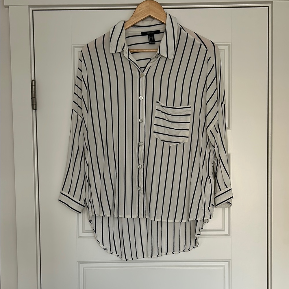 Black and White Striped Button-Up Shirt